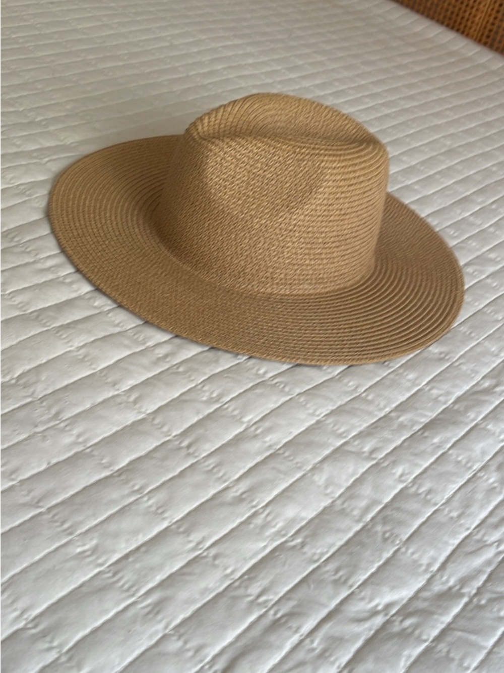 Wide Brim Straw Fedora Hat - Tan - Picture 2 of 3